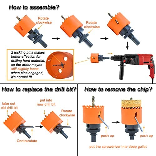 Hole Saw Kit Bi Metal with Case, General Purpose Size from 3/4'' to 2-1/2'', Hole Saw Set for Metal, Wood and Plastic, with Clean and Smooth Cutting Edge, Fast Chip Removal.