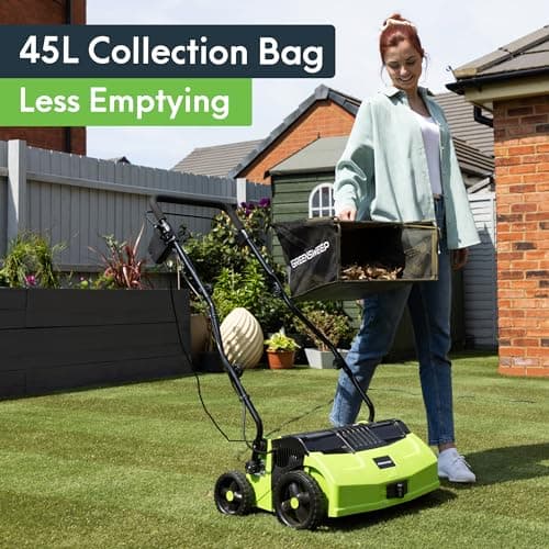 GreenSweep V2 | Artificial Grass Electric Sweeper Rake Vacuum 45L Collection Bag, 5 Adjustable Heights, Foldable Handle