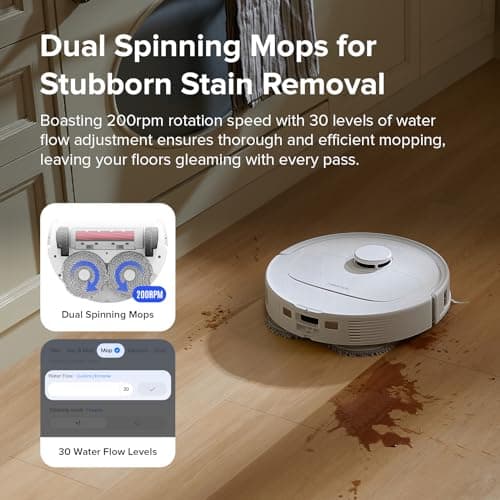 roborock Qrevo S Robot Vacuum and Mop, Self-Drying, Auto Mop Washing, 7000Pa Suction, Self-Emptying & Refilling, 10mm Mop Lifting, 200RPM Spinning Mops, Smart Obstacle Avoidance, White
