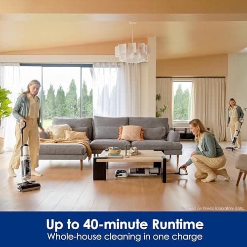 Tineco Floor ONE Stretch S6 Cordless Wet Dry Vacuum Cleaner, 180°Lay-Flat Smart Vacuum Mop, 40 Minutes Long Runtime 158℉ Flashdry Self-Cleaning, Dual-Sided Edge Cleaning Lightweight Floor Cleaner