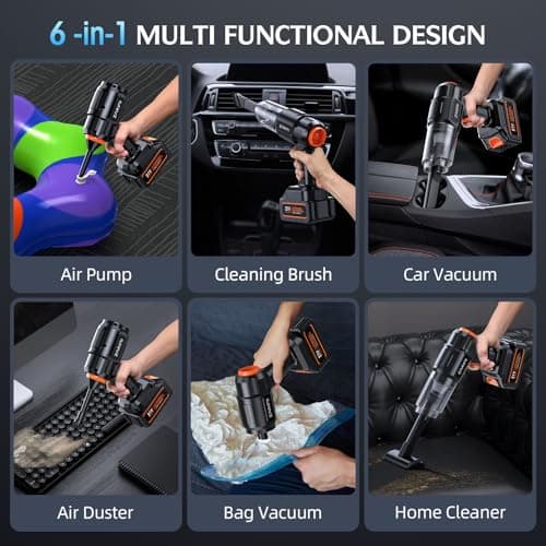 Car Vacuum Portable Cordless, 50,000Pa High Power Dust Buster, 6-in-1 Handheld Vacuum Cleaners for Home, Car, Pet Hair, Keyboard, Black