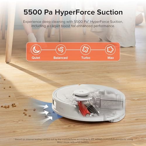 roborock Q8 Max+ Robot Vacuum and Mop, Self-Emptying, Hands-Free Cleaning for up to 7 Weeks, Reactive Tech Obstacle Avoidance, 5500 Pa Suction, DuoRoller Brush, APP-Controlled Mopping, White