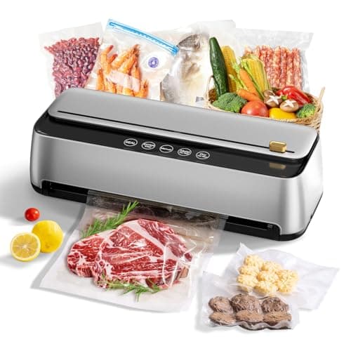 85Kpa Vacuum Sealer Machine for Food, 8-IN-1 Fully Automatic Food Sealer with Built-in Cutter & Bag Storage, Dry/Moist/EXT-VAC Modes, LED Touch Control, Includes 12 Vacuum Bags & 1 Roll Bag