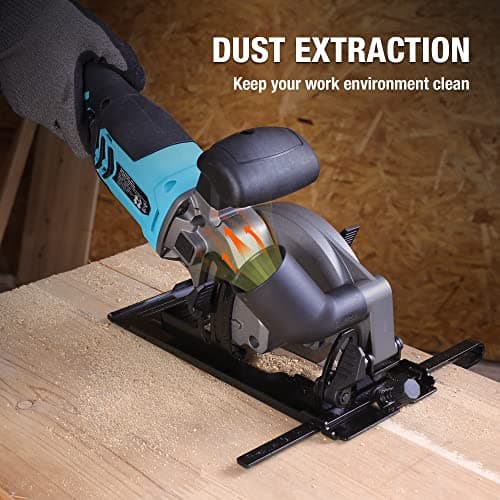 DURATECH Mini Circular Saw, 20V 4-1/2" Cordless Circular Saw with 4.0Ah Battery, Fast Charger, 3PCS Blades, 3600RPM, Max Cutting Depth 1-11/16"(90°),1-1/8"(45°), for Tiles, Wood, Soft Metal, Plastic