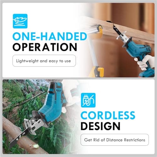 Reciprocating Saw Cordless, Variable Speed 3000 RPM Brushless Motor with 8 Saw Blades, 2 x 2.0Ah Batteries, LED Light, Tool‑Free Blade Change, Portable for Wood PVC Cutting
