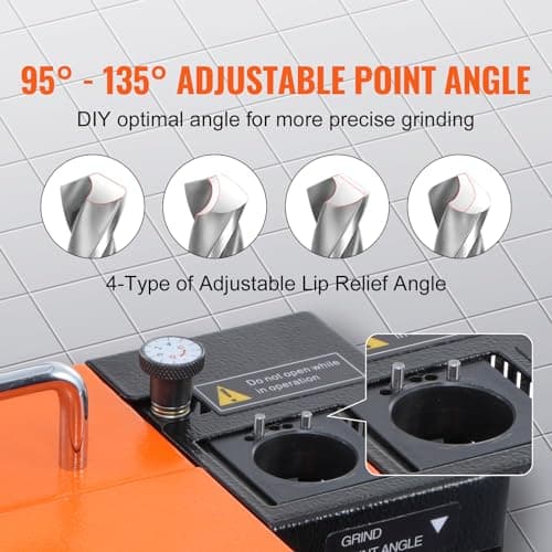 VEVOR Drill Bits Sharpener, 3-13mm Drill Bits Grinder Sharpener, Lip Relief Angle & 95°-135° Point Angle Adjustable Drill Bit Re-Sharpener, Portable Sharpening Machine with 11 Collets, CBN & SDC Wheel