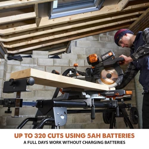 Evolution R255SMS-DB-Li Cordless Dual Bevel Sliding Miter Saw | 40V Brushless Motor | 48° Bevel, 50° Miter | Compact & Lightweight | Includes Multi-Material Blade, Battery & Charger