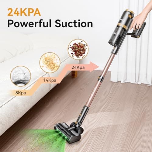 E.LUO Cordless Vacuum Cleaner 350W/≥24KPA Powerful Stick Vacuum with Led Screen Max 60 Mins Runtime Vacuum Cleaner with Rechargeable 2500 mAh Battery for Home Hard Floor Carpet Car Pet