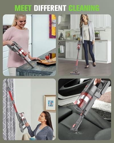 Cordless Vacuum Cleaner, 85,000PRM Upgraded Dual Suction Cordless Stick Vacuum up to 35mins Runtime, Lightweight Rechargeable Vacuum for Home (Bright Red)