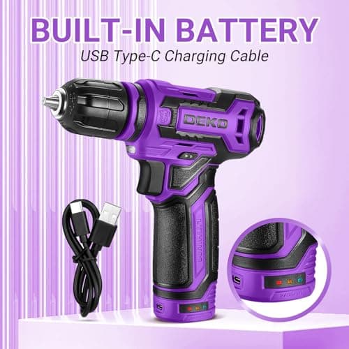 Cordless Drill：DEKOPRO 12V Power Drill Set 800RPM Electric Drills Small Drills with 3/8-inch Keyless Chuck and Portable Tool Set Gift Box (Purple)