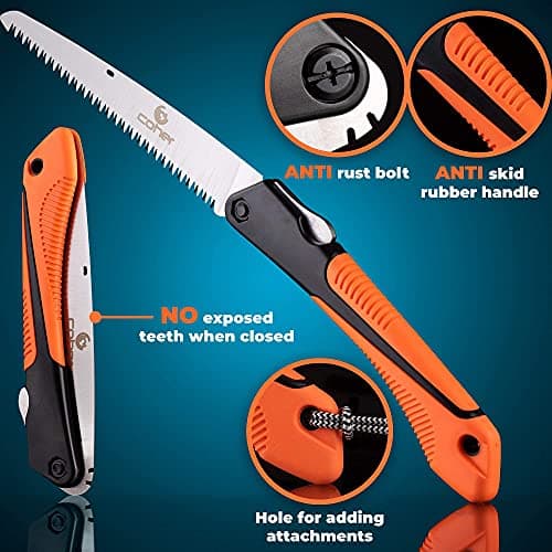 Folding Hand Saw for Tree Pruning, Camping, Gardening, Hunting. Cutting Wood, PVC, Bone with Ergonomic Handle Design