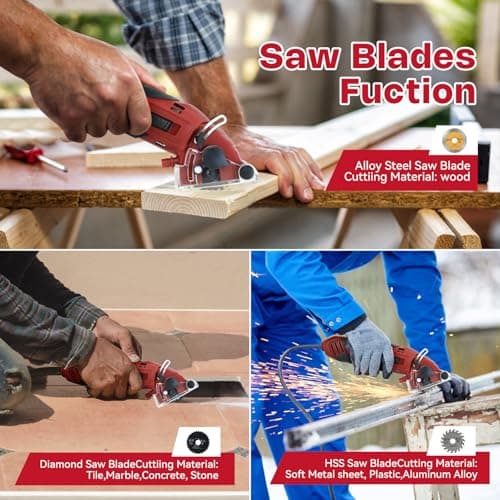 Corded Mini Circular Saw, 400W 110V 3400RMP Multifunction Handheld with 6 Blades Max Cutting Depth ½ Inch, Compact Small Circular Saw for Wood Drywall Tile PVC Pipe Soft Metal