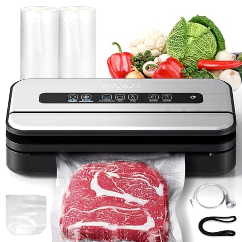 2025 Updated Stylish design Precision Vacuum Sealer Machine Pro for Food Saver, Concealed Handle 90Kpa Vacuum Sealers for Sous Vide,Liquid Food/Build with Cutter/Large Bag Storage/2 Bag Rolls
