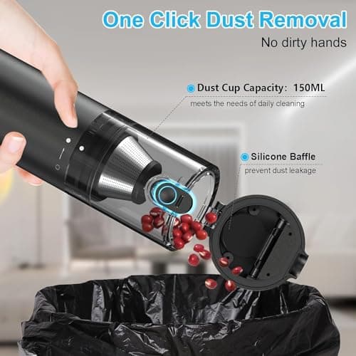 Handheld Vacuum Cordless, 16000pa Car Vacuum Cleaner High Power, 2 Speed Modes Mini Vacuum Cleaner with 2 Filters, Car Vacuum Portable Cordless with Air Blower for Home Office Pet Hair