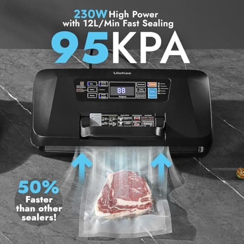 95Kpa Vacuum Sealer Machine for Food, 10-in-1 Presets with Sous Vide Mode, Double Heat Seal, Built-in Cutter & Bag Storage, Dry/Moist/Liquid, Compact Design, Easy-Lock Handle, Commercial Grade