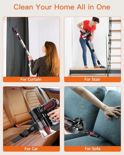 Cordless Vacuum Cleaner,30Kpa Cordless Stick Vacuum with 210W Brushless Motor, 45Mins Runtime, Detachable Battery, Lightweight Vacuum for Hard Floor, Carpet, Pet Hair