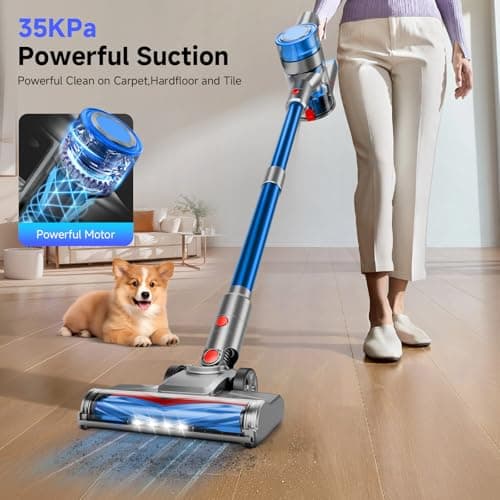Cordless Vacuum Cleaner for Home, Powerful Stick Vacuum Cleaner with Rechargeable Battery, 6 in 1 Lightweight Handheld Vacuum, 45 Mins Runtime Cordless Vacuum for Hardfloor & Carpets Pet Hair,Blue
