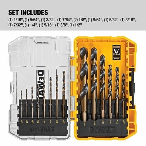 DEWALT Drill Bit Set, 3-Flats Shank,14-Piece, 135 Degree Split Point, for Plastic, Wood and Metal (DWA1184)