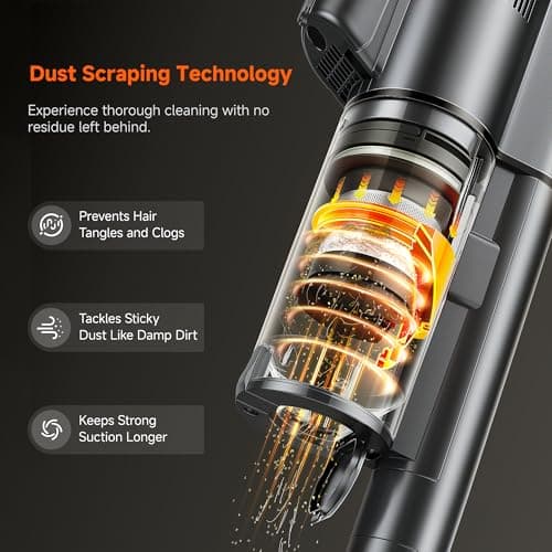 uwant V500 Cordless Vacuum Cleaner with Auto Empty&Auto Dust Scrap System, 7-Layer HEPA Filtration, Anti-Tangle Brush, Stick Vacuum for Pet Hair, Hard Floors, Carpet