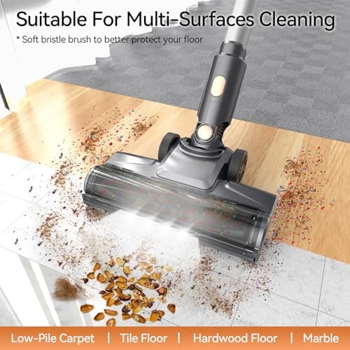 N8 Cordless Vacuum Cleaner, Lightweight Stick Vacuum with Powerful Suction, 2200mAh Battery, 40 Mins Runtime, Self-Standing, Rechargeable Vacuum Cleaners for Home Hardwood Floor Carpet Pet Hair (Gold)