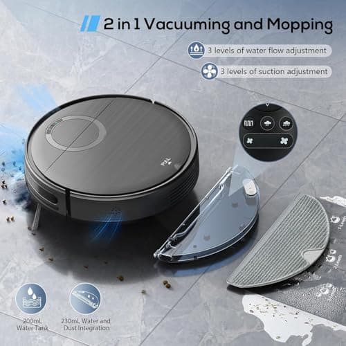 Robot Vacuum and Mop Combo, 2 in 1 Mopping Robot Vacuum Cleaner with Schedule, Wi-Fi/App/Remote, 2000Pa Max Suction, Self-Charging Robotic Vacuum, Slim, Ideal for Hard Floor, Pet Hair, Low-Pile Carpet