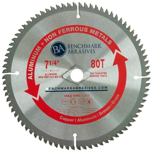 Benchmark Abrasives TCT 7-1/4 Inch Circular Saw Blade, Tungsten Carbide Tipped Non Ferrous Metal Cutting Saw Blades for Cutting Plastic, Fiberglass, PVC, Aluminum Cutting Blade - ‎(7-1/4" - 80 Teeth)
