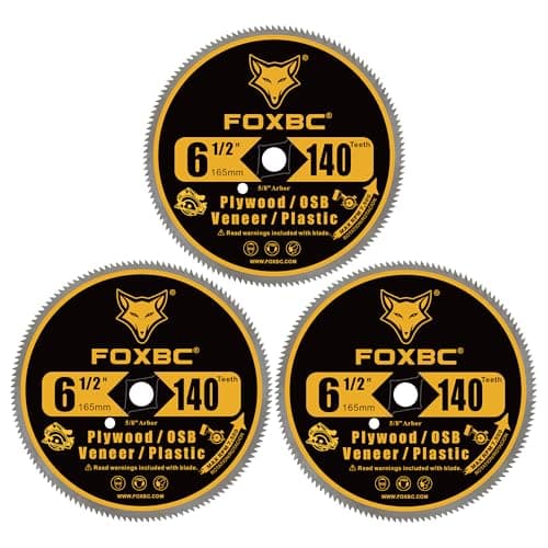 FOXBC 6-1/2 Inch 140 Tooth Circular Saw Blade for Plywood, OSB, Plastic, Veneer Wood Cutting with 5/8-Inch Diamond Arbor