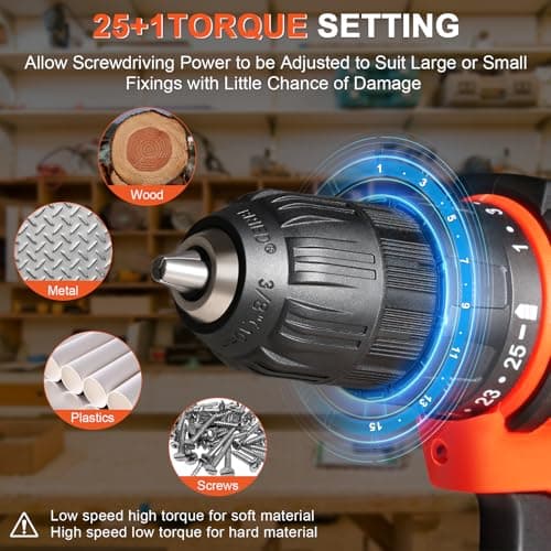 20v Drill Driver Set,Cordless Drill with Battery and Charger,LED Tools Kit,25+1 Torque Setting and 43pcs Drill Bits