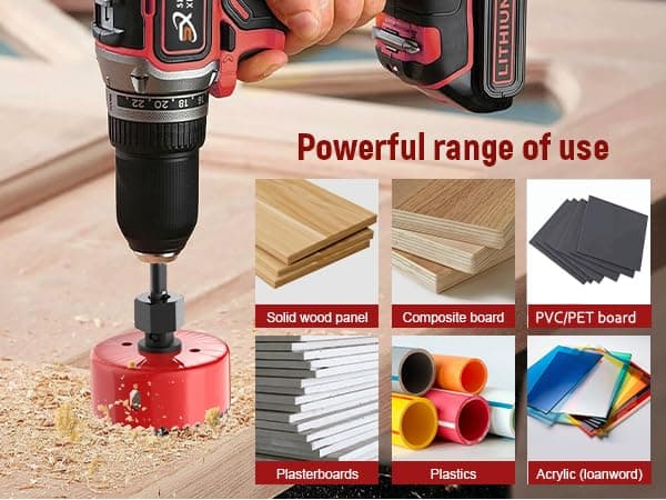 12-Piece Hole Saw Kit, Includes 8 Sizes (3/4" to 2-1/2"), Arbors, Drill Bits, and Hex Key, Ideal for Softwood, Plywood, and PVC(RED)
