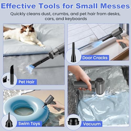 Car Vacuum Portable Cordless with 16000PA Ultra Suction 4-in-1 Foldable ​Air Duster & Brushless Motor Rechargeable Handheld Vacuum for Pet Hair, Car Seats, Home & Office Cleaning