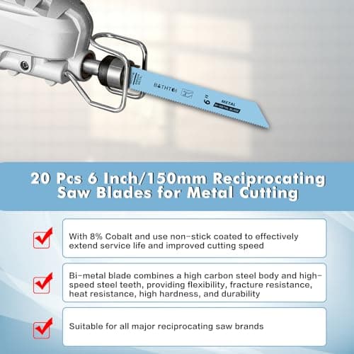 20 Pack 6 Inch 14 Tpi Reciprocating Saw Blades for Sheet Metal, Pipes, PVC Plastic, Profiles Cutting, Bi-Metal Sawzall Blades with 8% Cobalt for Longer Life and Faster Cutting Speed