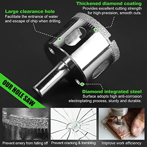 Diamond Hole Saw Kit 17PCS Tile Drill Bits Sets with Double Suction Cups Hole Saw Guide Jig Fixture from 6 mm-50 mm Hollow Drill Hole Saw Set for Ceramic, Glass, Tile, Porcelain, Marble, Granite