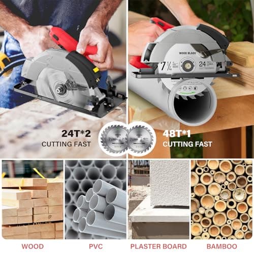 Mini Circular Saw, Circular Saw, Corded Circular Saw 12A 5500RPM Power Circular Saw with 7-1/4'' Saw Blade and Guide 2.45'' (90°) & 1.81'' (45°) Max Cutting Depth for Wood Plastic (1)