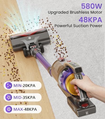 NADALY Cordless Vacuum Cleaner, 2025 New 580W 48KPA 65Mins Stick Vacuum, Anti-Tangle, Lightweight, Self-Standing, Rechargeable Vacuum Cordless, Vacuum Cleaners for Home/Pet Hair/Carpet/Hard Floor