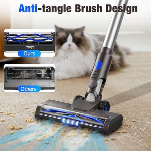 Cordless Vacuum Cleaner, Super Power Suction Stick Vacuum Cleaners with 2200 mAh Battery,8-in-1 Lightweight Self-Standing, 35 Mins Runtime for Home Hard Floor Low-Pile Carpet Pet Hair