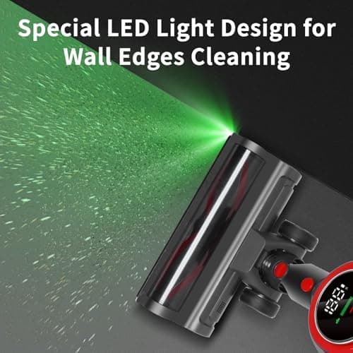Vacuum Cleaners for Home, Lightweight Cordless Vacuum Cleaner for Hard Carpet, Hard Floor, Pet Hair, 30Kpa Vacuum Cleaner with HEPA Filter, Side Light, Max 55 Mins, Full Touch Screen