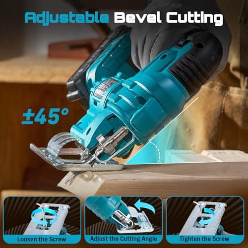 SEESII Cordless Jig Saw 21V, Electric Jigsaw Tool with 2× 2.0Ah Batteries, 2800RPM Variable Speed for Wood Cutting, 0°-45° Bevel Cuts, LED Light, 4 Orbital Settings for Straight/Curve/Circle Cutting