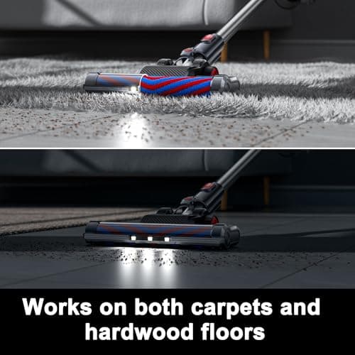 Cordless Vacuum Cleaner, Lightweight Stick Vacuum Cordless Rechargeable with LED Touch Screen, 2 Modes Powerful Suction Vacuum Cleaners for Home Pet Hair, Carpets, Hardwood Floors