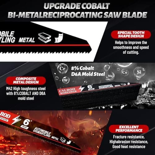 25 Pack 6 in 14/18 TPI Reciprocating Saw Blades for Sawzall Blades,M42 Steel Cobalt Bi-Metal Blades for Automobile Dismantling Metal Cutting,Replace for Milwaukee for Dewalt for Diablo Blade