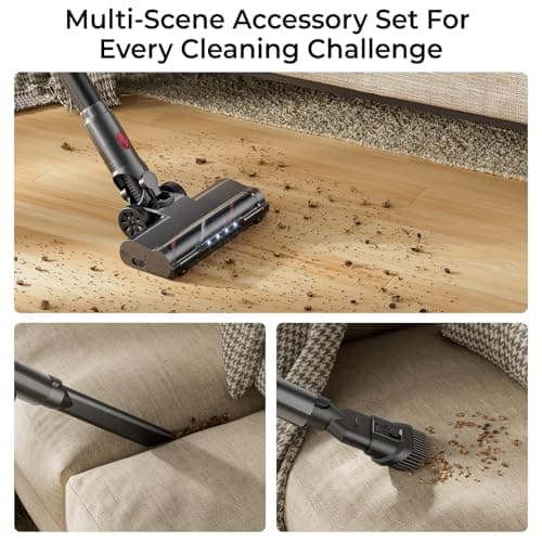Cordless Vacuum Cleaner 45Kpa Brushless Motor Vacuum Cleaners for Home, Lightweight Stick Vacuum with LED Floor Brush, Rechargeable Cordless Vacuum for Pet Hair Carpet Hardwood Floor
