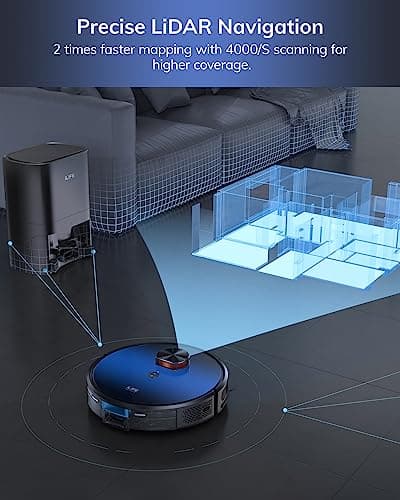 ILIFE Robot Vacuum and Mop Combo, Self Emptying for 60 Days of Cleaning, 3000Pa Suction and Lidar Navigation, Smart Mapping, Wi-Fi/App/Alexa Control, for Pet Hair Carpet Hard Floor, T10s