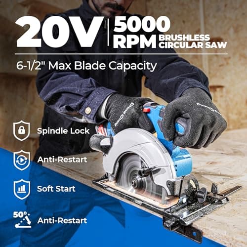 Dong Cheng Cordless Circular Saw 6-1/2-Inch 840W, Cutting Depth 59mm, 0-50° Adjustable with Dust Collection Adaptor, 24T & 40T TCT Blade Included, Battery and Charger Kit (4.0Ah)