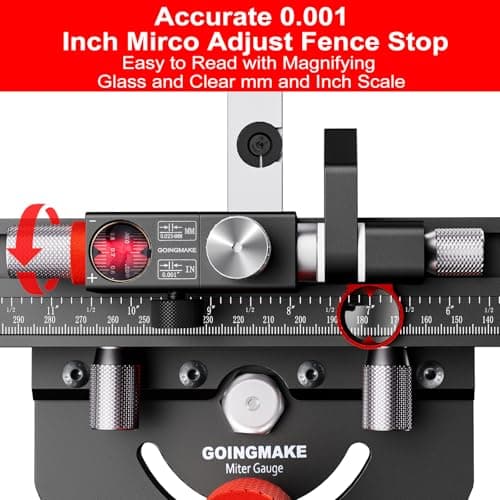 Table Saw Miter Gauge with Micro Adjustable Flip Stop and Extendable Fence and Quick Angle Stop for Table Saw Band Saw Router Table Fit 3/8 x 3/4" T Slot for Woodworking Crosscut, Miter Cut