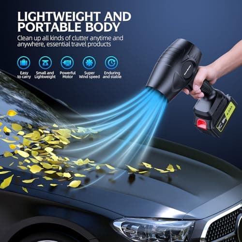 Electric-Cordless-Leaf-Blower - 500000RPM Handheld Leaf Blower - 2 X 4.0Ah Batteries and Charger Included, Lightweight Leaf Blowers for Patio Cleaning Dark