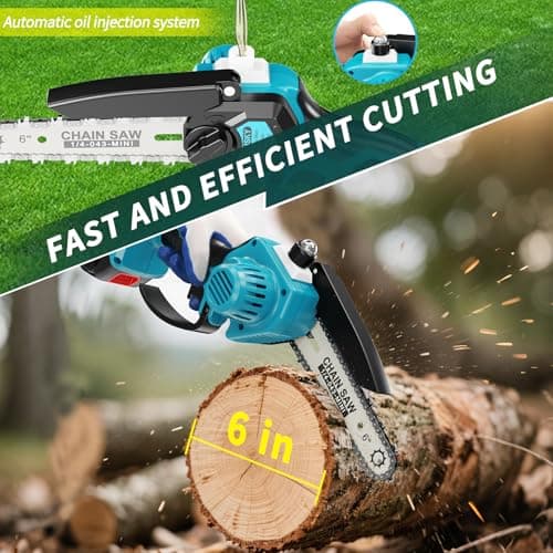 2-in-1 6 In Mini Chainsaw & Electric Pole Saw, Electric Pole Saws for Tree Trimming, 21V Cordless Battery Chainsaw Powered with 2 Batteries, Auto-oil, Chain saw for Tree Pruning/Wood Cutting