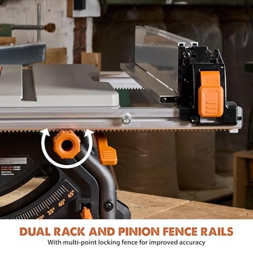 Evolution R10TS 10" Jobsite Table Saw | 15A Powerful Motor | Multi-Material Cutting | 10" TCT Blade | 26” Rip Capacity | 3-3/8” Cut Depth | 0-45º Bevel | Precision Fence | Portable & Heavy-Duty