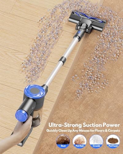 Cordless Vacuum Cleaner, Super Power Suction Stick Vacuum Cleaners with 2200 mAh Battery,8-in-1 Lightweight Self-Standing, 35 Mins Runtime for Home Hard Floor Low-Pile Carpet Pet Hair