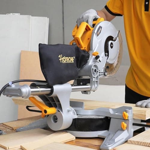 Hoteche 10-Inch Sliding Compound Miter Saw 15-Amp Single Bevel Power Chop Saw with Laser Guide for Wood and Metal Working