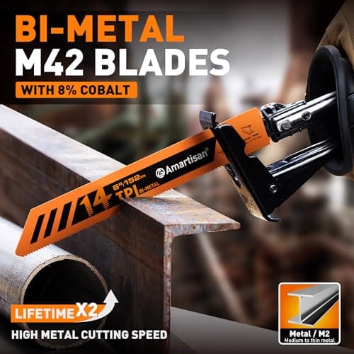 AMARTISAN 5-Piece 6 Inch 14TPI Heavy Metal Cutting Reciprocating Saw Blades,Suitable for Metal Cutting, Pipes, and Steel Bars