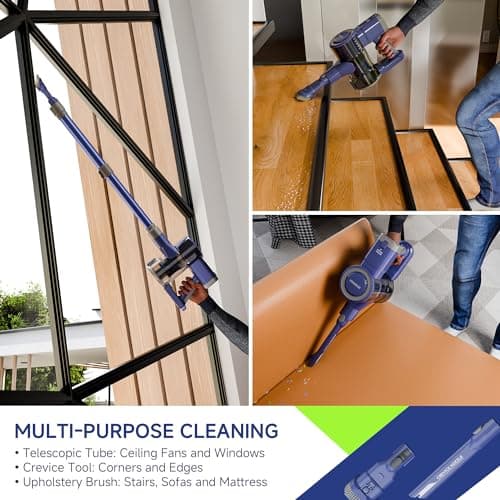 YONNDER Cordless Vacuum Cleaner 40KPA, 6-in-1 Lightweight & Detachable Battery, Powerful Suction for Home, 6-Stage Filtration, Tangle-Free V-Shaped Brush, for Hard Floor/Carpet/Pet Hair